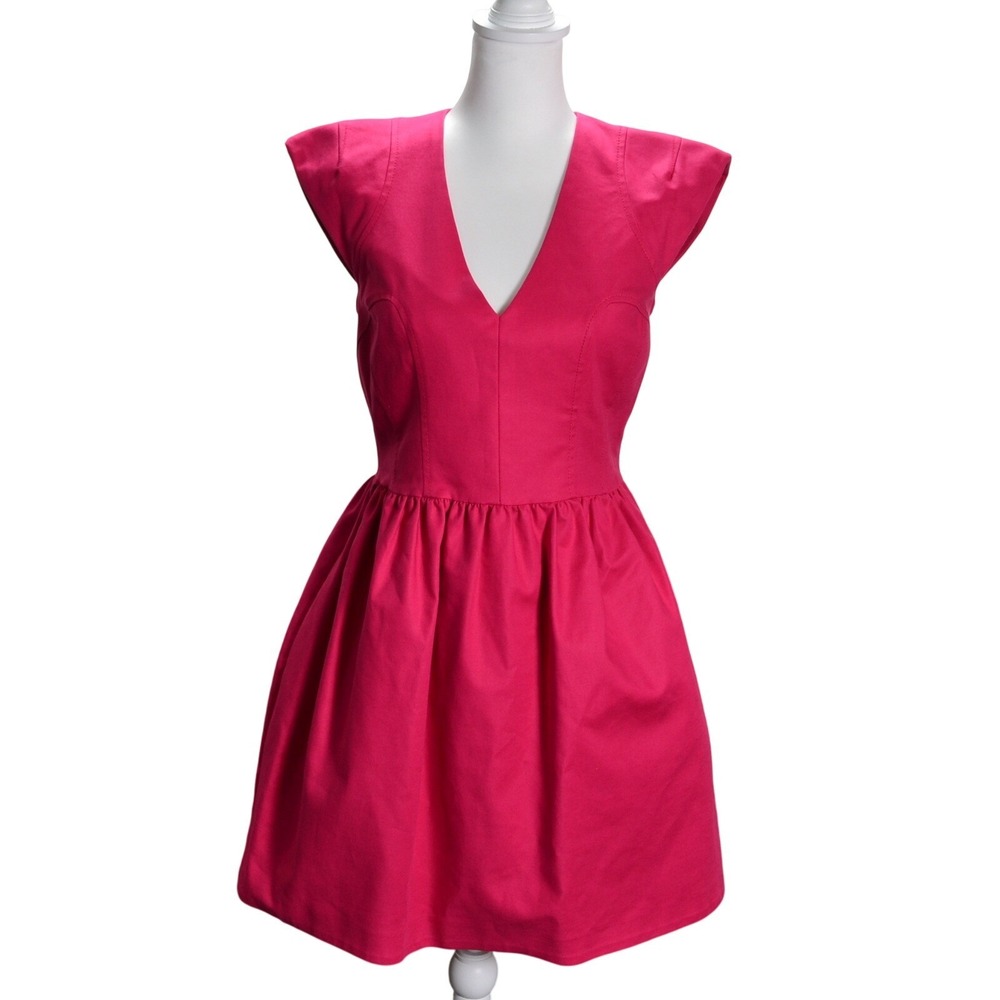French Connection Dress Women 10 Pink Fit &‎ Flare Mini V-Neck Cap Sleeve Party